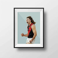 DG Designs Dom Gauci kids art print of Sam Draper AFL football player in Essendon Football Club colors, sage green background