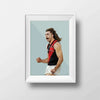 DG Designs Dom Gauci kids art print of Sam Draper AFL football player in sage green frame