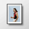 Framed DG Designs Dom Gauci kids art print of Sam Draper AFL football player in Essendon Football Club uniform on powder blue background