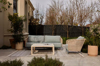 GlobeWest Hanson Alo Planter - Moonstone, styled in a room setting