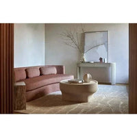 Minimalist living room featuring GlobeWest Sandscape hand-painted Sand Collection Wall Art in warm dune tones above a console table.