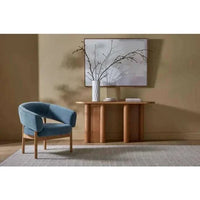 Minimalist living room with Sand Collection Wall Art in Dune featuring warm tones and hand-painted brushstrokes above wooden console table