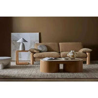 GlobeWest Sand Shores hand-painted wall art in warm red, rust, yellow, and pink tones on Indian cotton canvas with Victorian Ash timber frame, ideal for modern interiors.