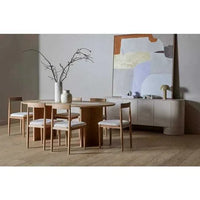 GlobeWest Pluto Buffet in porcelain finish with rounded edges and minimalistic design in a modern dining room setting