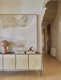GlobeWest Rufus Converge Sculpture - Emperador, styled in a room setting