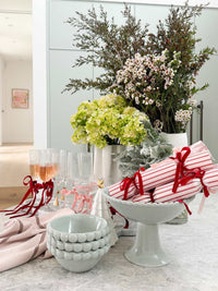 Eden Large Bowl Set ceramic pale blue bowls with beaded rims on kitchen table with festive decor and gifts