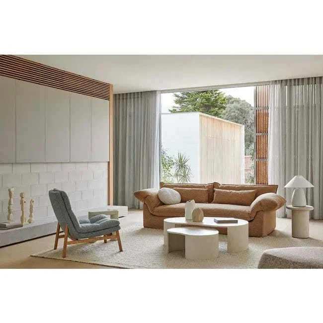 GlobeWest Kip Occasional Chair in Nimbus fabric with natural ash legs in a modern living room setting