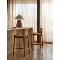 Globe West Bar Stools Sketch Pinta Upholstered Barstool - Woven Red Clay - Light Oak