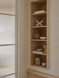 GlobeWest Rufus Border Tray - Travertine, styled in a room setting