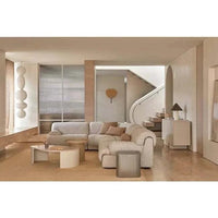 Globe West Coffee Tables GlobeWest Oberon Curve Marble Coffee Table - Matt Storm Marble, Matt Dark Oak
