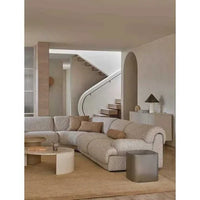 GlobeWest Bower Frame Rug in Cloud color hand-woven wool in modern living room setting
