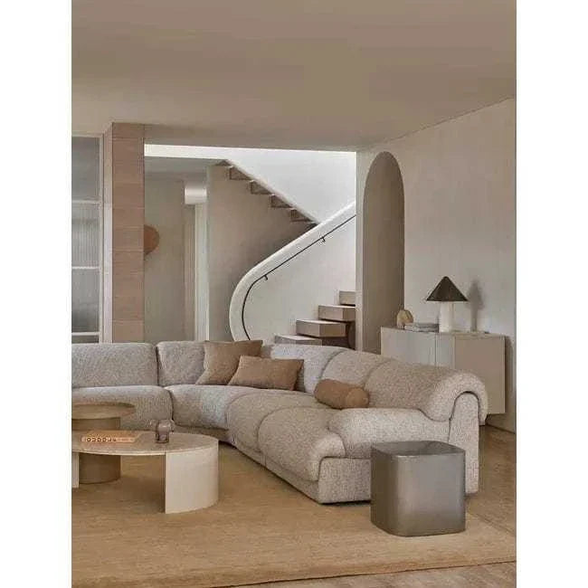 GlobeWest Bower Frame Rug in Cloud color hand-woven wool in modern living room setting