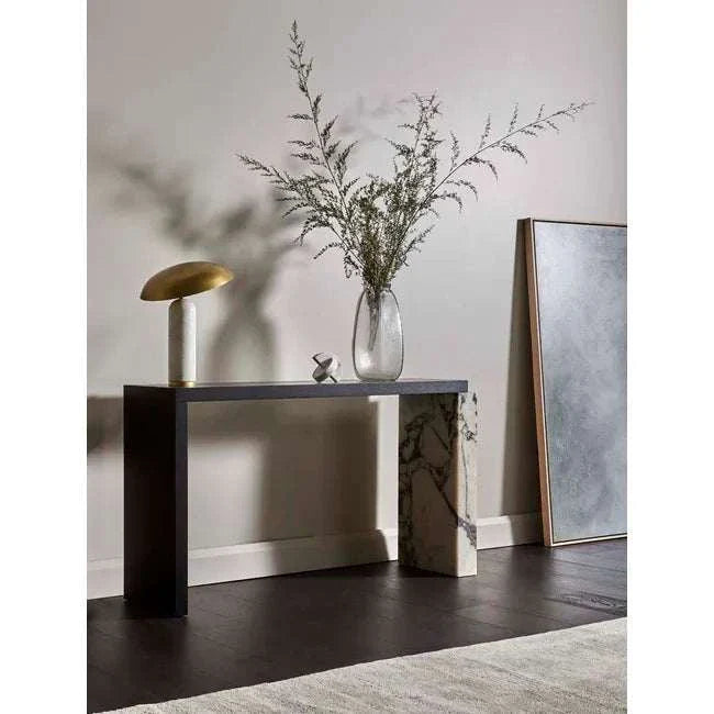 Boden Ridge Vase in matte white with ridged texture displayed on modern console with dried botanicals