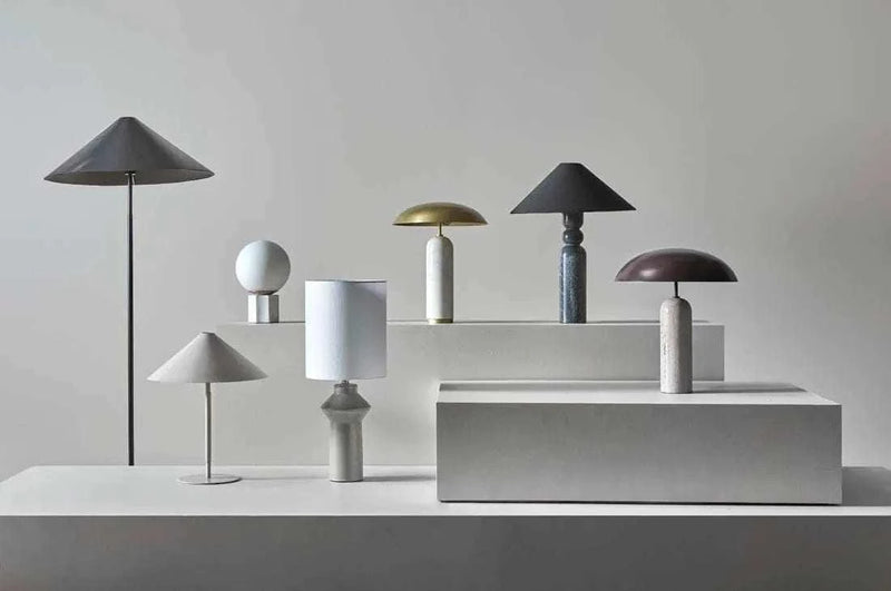 Globe West Lamps Globe West Easton Ellipse Table Lamp - Travertine/Burgundy