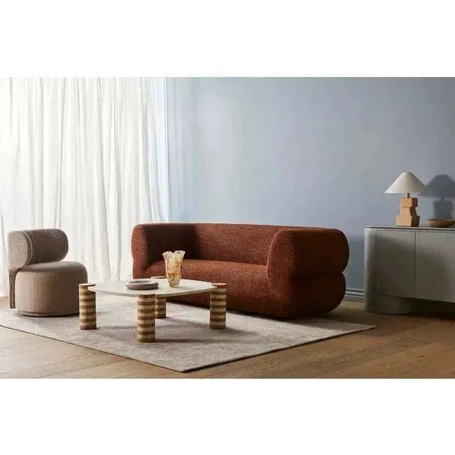 GlobeWest Tepih Neptune Rug in olive, hand-woven wool blend area rug in modern living room setting