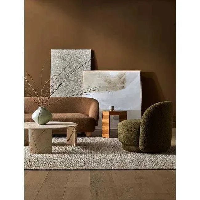 GlobeWest Ina Occasional Chair in Nimbus fabric with swivel base in a modern living room setting
