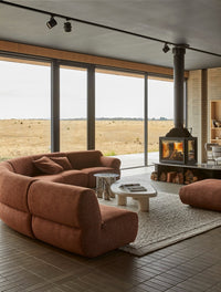 GlobeWest Juno Cloud Round Corner Sofa, styled in a room setting