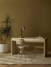 GlobeWest Piccolo Spider Leg Office Chair - Sandstone PU - Matt Cashmere, styled in a room setting