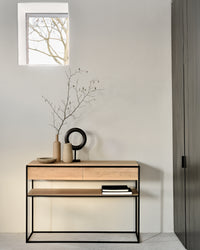 Ethnicraft Monolit Console - Oak, styled in a room setting