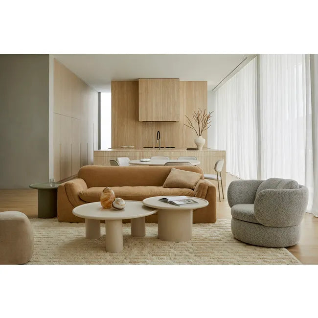 Pippa Coffee Table in porcelain finish with ash veneer top and sculptural pedestal base