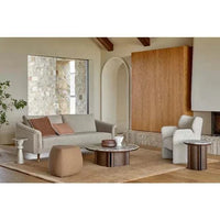 Modern living room with GlobeWest Ruben Occasional Chair in white bark sugar velvet, paired with neutral sofa and wooden coffee table