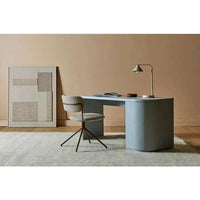 GlobeWest Easton Horizon Desk Lamp with white marble base and white metal shade on a modern desk in a minimalist workspace