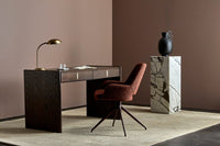 GlobeWest Easton Halo Desk Lamp - Antique Brass, styled in a room setting