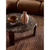 GlobeWest Hanson Hako Vase in sepia stripe hand-painted earthenware ceramic on marble coffee table