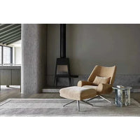 GlobeWest Rowan Occasional Chair in Fawn Speckle fabric with sculpted back and brushed chrome swivel base