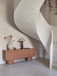 GlobeWest Lorne Canopy Table Lamp - Matt Sand/Oatmeal, styled in a room setting