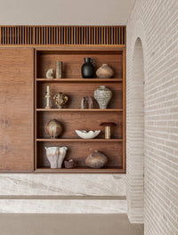 GlobeWest Easton Luna Table Lamp - Mocha Travertine - Pewter, styled in a room setting