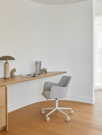 GlobeWest Easton Tilt Table Lamp - Travertine/Antique Pewter, styled in a room setting