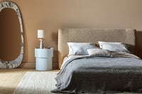 GlobeWest Oakley Pebble Mirror, Ocean Marble - styled in bedroom