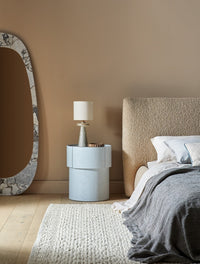 GlobeWest Oakley Pebble Floor Mirror, Monica Red Marble - styled by bedside