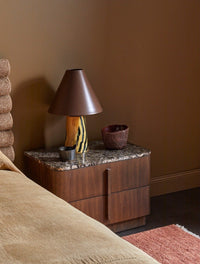 GlobeWest Easton Ledger Table Lamp - Wild Umber, styled in a room setting