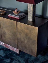 GlobeWest Rufus Sol Sculpture - Blush Mixed Marble, styled in a room setting