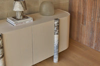 GlobeWest Easton Osha Table Lamp - Zebra Marble, styled in a room setting