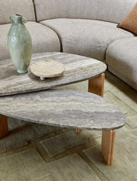 GlobeWest Rufus Dasha Footed Bowl - Travertine, styled in a room setting
