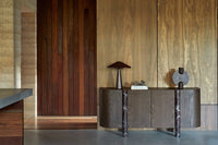 GlobeWest Sedona Ripple Table Lamp - Matt Puce, styled in a room setting