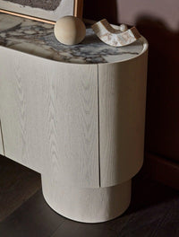 GlobeWest Rufus Float Sculpture - Toronto Marble, styled in a room setting