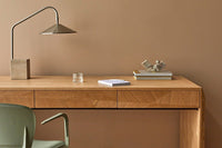 GlobeWest Sedona Scout Table Desk Lamp - Oat Marble - Brushed Nickle, styled in a room setting