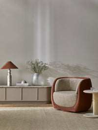 GlobeWest Easton Stack Table Lamp - Mushroom Marble - Pecan, styled in a room setting