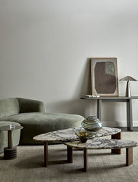 GlobeWest Rufus Link Oval Tray - Oat Marble, styled in a room setting