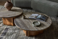 GlobeWest Rufus Link Round Tray - Rainforest Marble, styled in a room setting