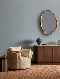 GlobeWest Verona Flow Mirror, Antique Brass - styled in living room