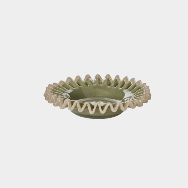 Amalfi Sigrid Frill Dish small green and grey hand-blown glass trinket dish with frilled rim