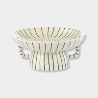 Academy Sabi Stripe small white and black stoneware decor dish with handles and footed base