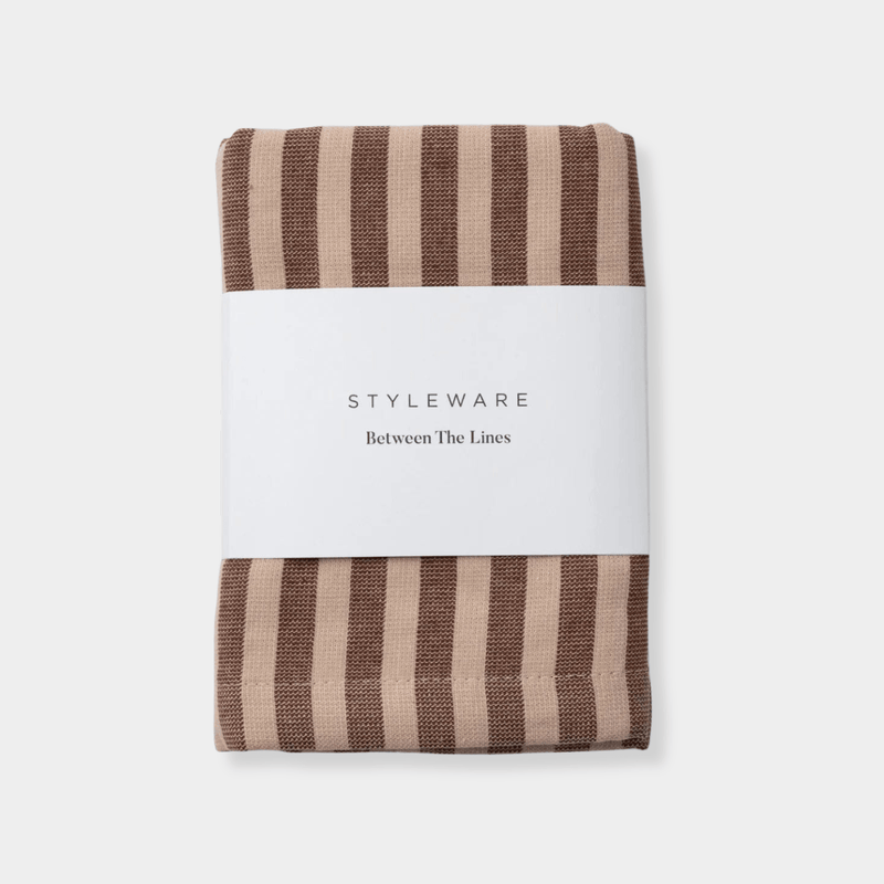 Chic and absorbent Styleware Between The Lines tea towel in choc malt striped cotton design