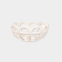 Rye Stoneware ceramic basket in white with woven design, multipurpose fruit bowl and egg holder.