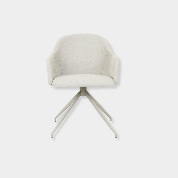 Globe West Riley Piped Spider Leg Office Chair in Feather Speckle fabric with sandstone PU and matt cashmere spider-leg base, 360° swivel, medium-firm cushion.